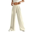 thumbnail image 1 of Lenpel Wide Leg Pants for Women Crossover High Waisted Pull on Pleated Palazzo Casual Trousers Loose Lounge Pants, 1 of 5