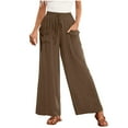 thumbnail image 1 of Lenpel Wide Leg Pants for Women Elastic High Waisted Drawstring Palazzo Pants Casual Loose Beach Trousers with Pockets, 1 of 7
