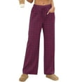 thumbnail image 1 of Lenpel Wide Leg Pants for Women Elastic High Waisted Drawstring Plaid Palazzo Pants Baggy Casual Trousers with Pockets(Purple,Small), 1 of 7