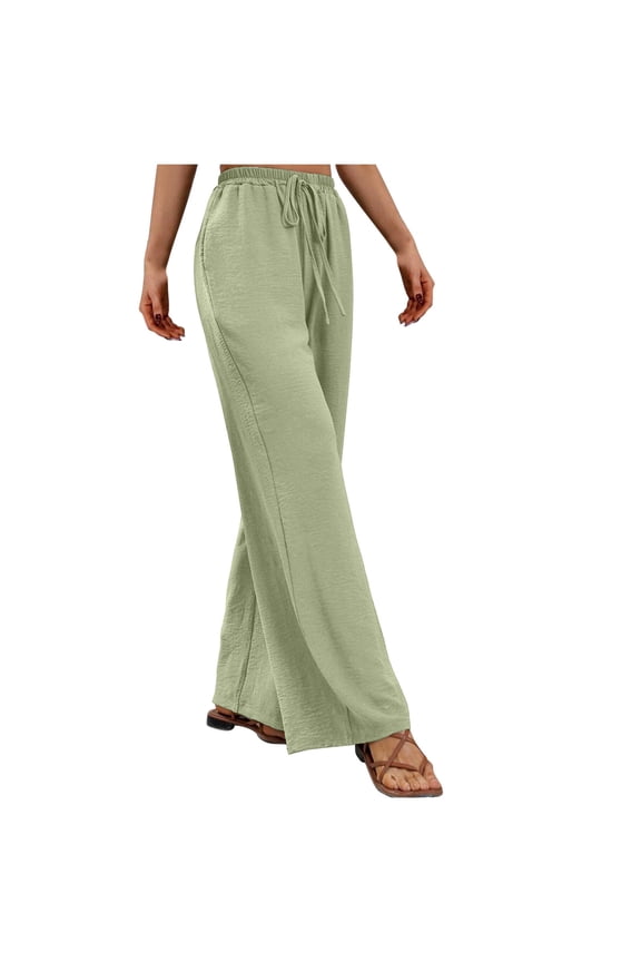 Wide Leg Pants for Women Elastic High Waisted Drawstring Summer Beach Trousers Lightweight Lounge Pants