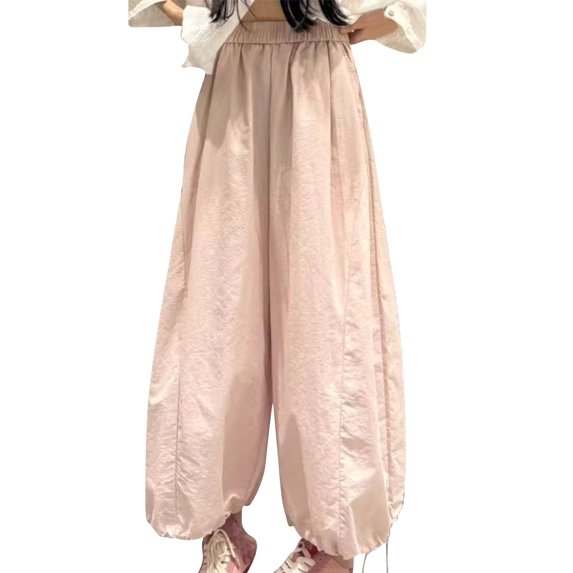 Lenpel Wide Leg Pants for Women Elastic High Waisted Pleated Solid Color Palazzo Lantern Pants Baggy Casual Trousers