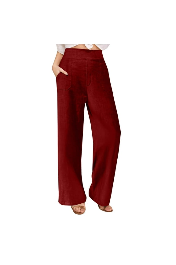 Wide Leg Pants for Women Elastic High Waisted Pull on Business Casual Pants Loose Office Trousers with Pockets