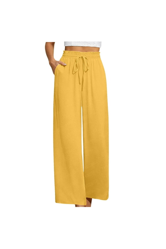 Wide Leg Pants for Women High Waisted Drawstring Loose Casual Trousers Palazzo Lounge Pants with Pockets
