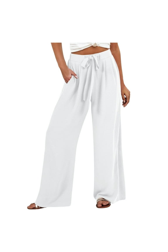 Wide Leg Pants for Women High Waisted Tie Front Business Casual Work Trousers Lightweight Palazzo Pants with Pockets