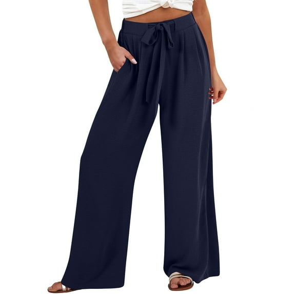 Lenpel Wide Leg Pants for Women High Waisted Tie Front Business Casual Work Trousers Lightweight Palazzo Pants with Pockets