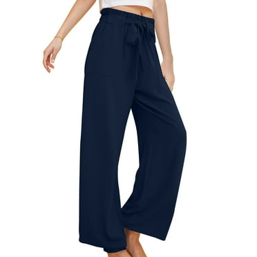 Lenpel Wide Leg Pants for Women Lightweight High Waisted Belted Comfy Lounge Pants Loose Summer Beach Trousers