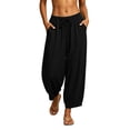 thumbnail image 1 of Lenpel Wide Leg Pants for Women Loose Drawstring Low Rise Palazzo Harem Pants Comfy Lounge Trousers with Pockets, 1 of 7