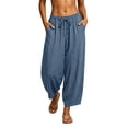 thumbnail image 1 of Lenpel Wide Leg Pants for Women Loose Drawstring Low Rise Palazzo Harem Pants Comfy Lounge Trousers with Pockets, 1 of 7