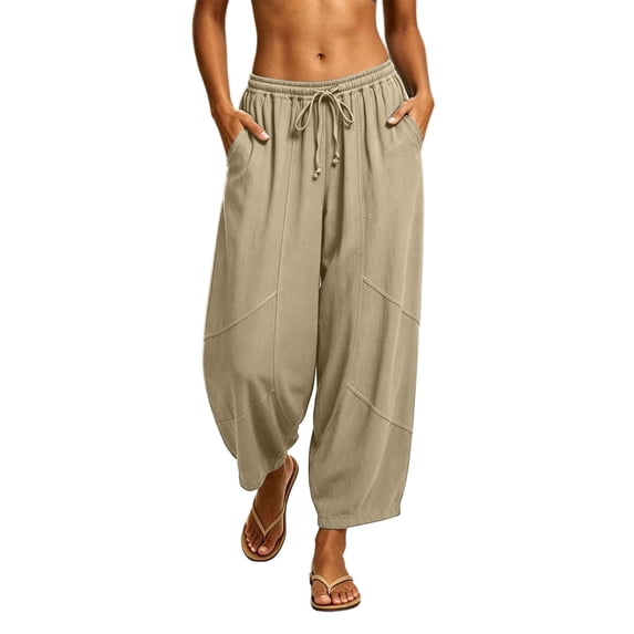 Lenpel Wide Leg Pants for Women Loose Drawstring Low Rise Palazzo Harem Pants Comfy Lounge Trousers with Pockets