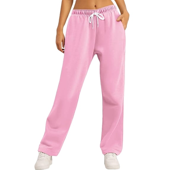 Lenpel Wide Leg Sweatpants for Women Baggy High Waisted Casual Athletic Trousers Drawstring Lounge Workout Pants