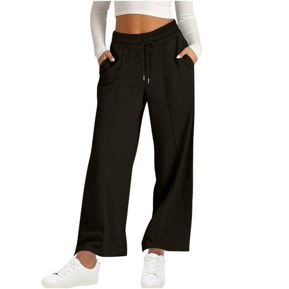 Lenpel Wide Leg Sweatpants for Women Baggy High Waisted Drawstring Lounge Pants Workout Athletic Joggers with Pockets