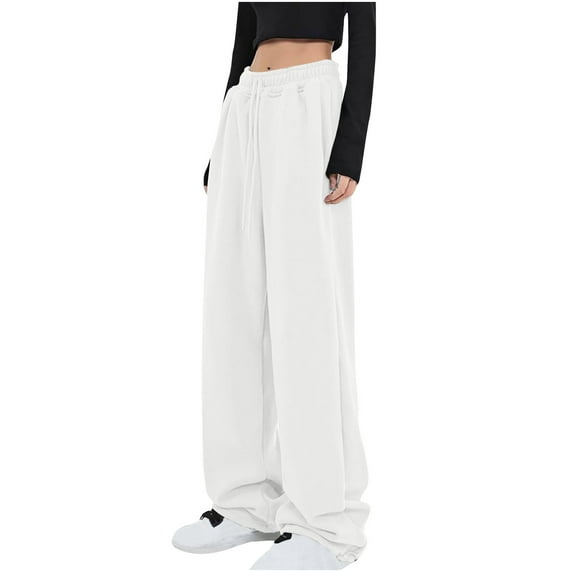 Lenpel Wide Leg Sweatpants for Women Comfy Lounge Active Running Trousers Trendy Baggy Workout Joggers