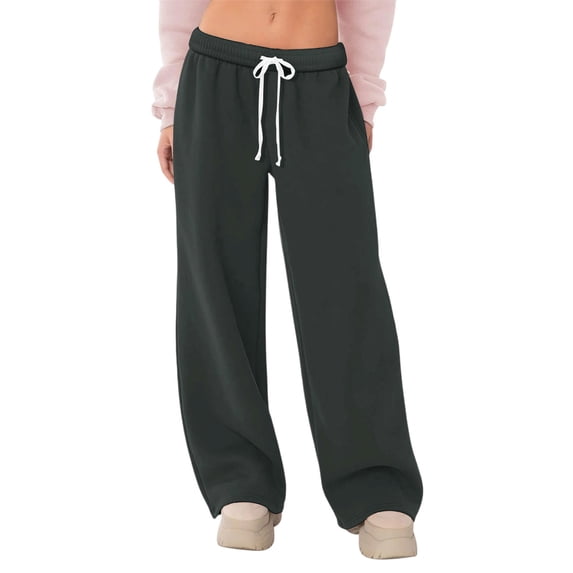 Lenpel Wide Leg Sweatpants for Women Elastic High Waisted Drawstring Comfy Lounge Pants Baggy Athletic Casual Trousers(Dark Gray,Large)