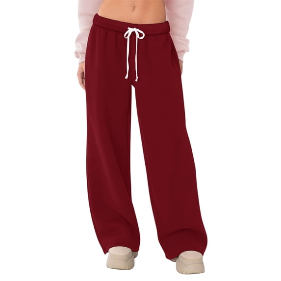 Lenpel Wide Leg Sweatpants for Women Elastic High Waisted Drawstring Comfy Lounge Pants Baggy Athletic Casual Trousers(Wine,X-Large)