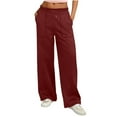 thumbnail image 1 of Lenpel Wide Leg Sweatpants for Women Elastic High Waisted Drawstring Lounge Pants Baggy Workout Casual Trousers with Pockets(Wine,Large), 1 of 7