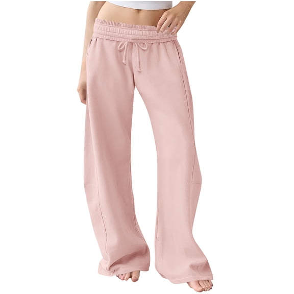 Lenpel Wide Leg Sweatpants for Women Plus Size Elastic High Waisted Drawstring Workout Lounge Pants Baggy Athletic Casual Trousers(Pink,XX-Large)