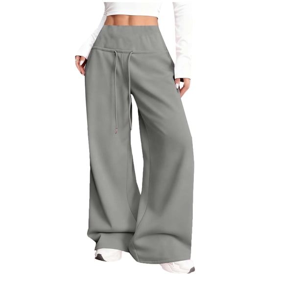Lenpel Wide Leg Sweatpants for Women Soft Comfy High Waisted Drawstring Workout Lounge Pants Baggy Athletic Casual Trousers(Gray,Large)