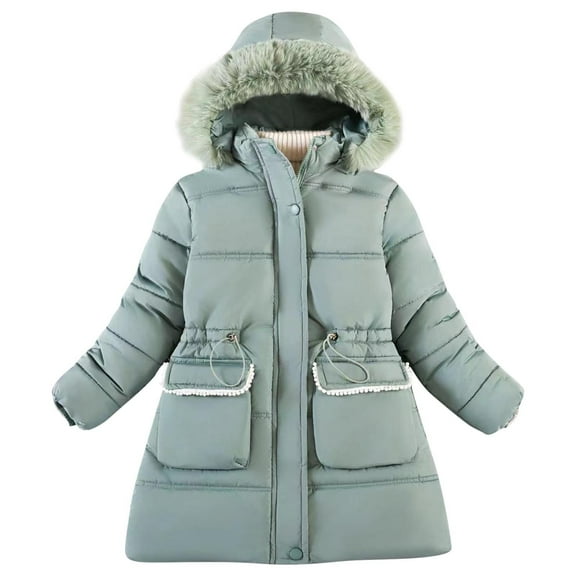 Lenpel Winter Clothes for Toddler Girls Padded Zip up Hooded Quilted Puffer Jacket Warm down Coats for 5-9 Years