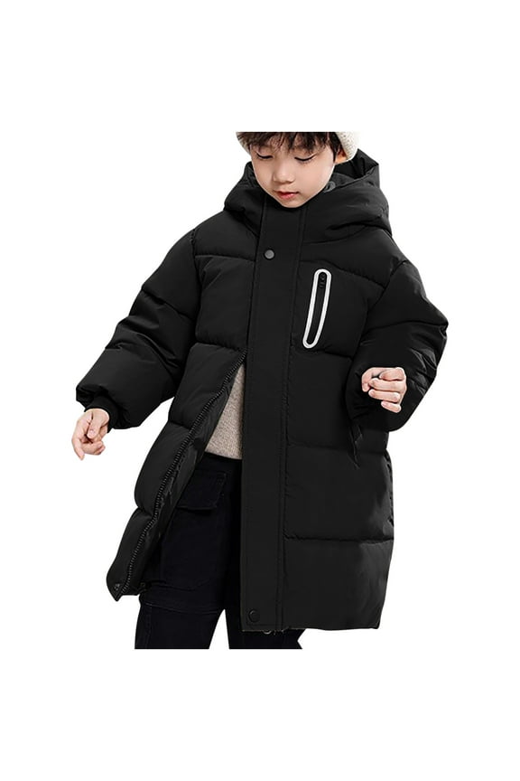 Winter down Coats for Boys Girls Long Zip up Hooded Quilted Puffer Jackets Thick Thermal Outwear With Pockets