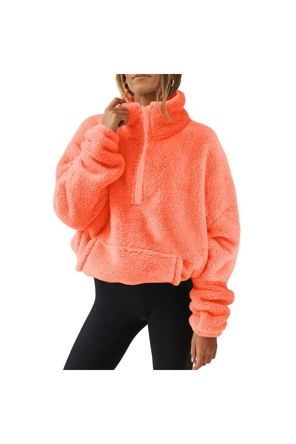 Women Fleece Sweatshirts Pullover Half Zip Long Sleeve Casual Fuzzy Warm Jackets Winter Outerwear with Pocket