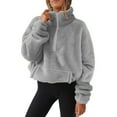thumbnail image 1 of Lenpel Women Fleece Sweatshirts Pullover Half Zip Long Sleeve Casual Fuzzy Warm Jackets Winter Outerwear with Pocket, 1 of 5