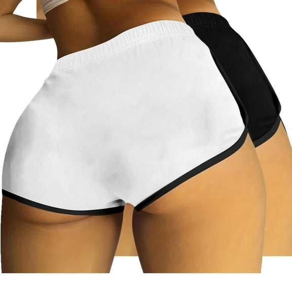 Lenpel Women's 2 Pc Booty Shorts Soft Comfy Elastic High Waisted Workout Yoga Shorts Running Gym Shorts