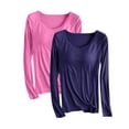 thumbnail image 1 of Lenpel Women's 2 Pc Pajama Tops Plus Size Soft Long Sleeve Scoop Neck T Shirts with Built in Bra Lounge Wear Blouses, 1 of 2