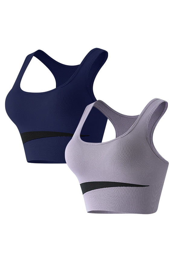Women's 2 Pc Sports Bras High Impact Removable Padded Longline Racerback Running Yoga Bras Workout Bralettes