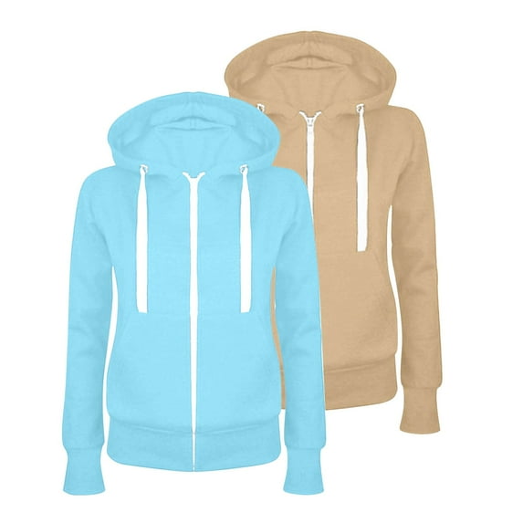 Lenpel Women's 2 Pc Zip up Hoodies Casual Long Sleeve Solid Color Basic Sweatshirts Track Jacket with Pockets
