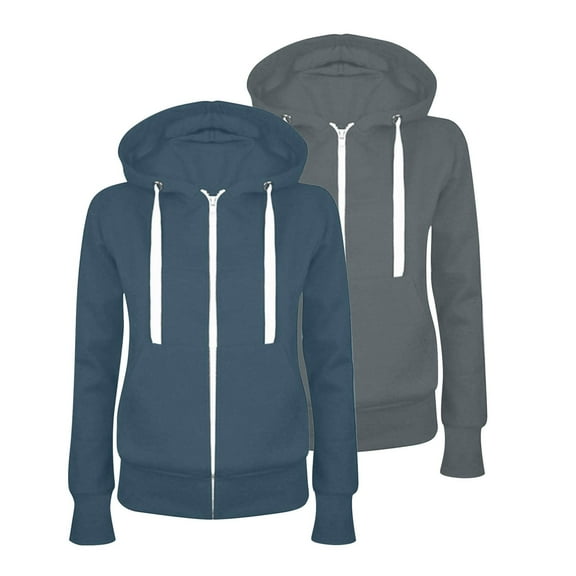 Lenpel Women's 2 Pc Zip up Hoodies Casual Long Sleeve Solid Color Basic Sweatshirts Track Jacket with Pockets