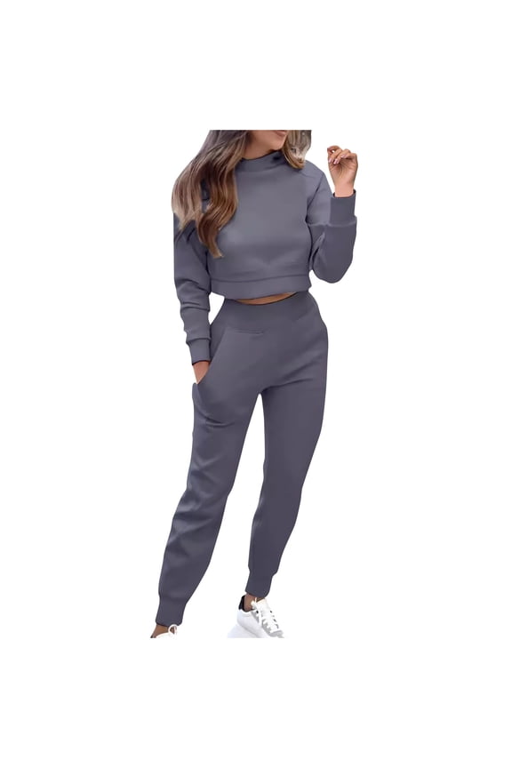 Women's 2 Piece Lounge Sets Fall Long Sleeve Mock Neck Pullover Sweatshirts Jogger Pants Matching Sweatsuits