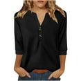thumbnail image 1 of Lenpel Women's 3/4 Length Sleeve Tops Spring Summer Quarter Button V Neck Casual T-Shirts Basic Tee Blouses, 1 of 6