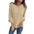 thumbnail image 1 of Lenpel Women's 3/4 Length Sleeve Tops Crew Neck Solid Color Casual T Shirts Fall Fashion Tunic Blouses, 1 of 7