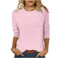 thumbnail image 1 of Lenpel Women's 3/4 Length Tops Trendy Sleeve Crew Neck Solid Color Embroidered T Shirts Casual Tunic Blouses, 1 of 5