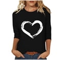 thumbnail image 1 of Lenpel Women's 3/4 Sleeve Shirts Plus Size Crew Neck Heart Print Loose Casual Tee Tops Spring Summer Blouses, 1 of 4