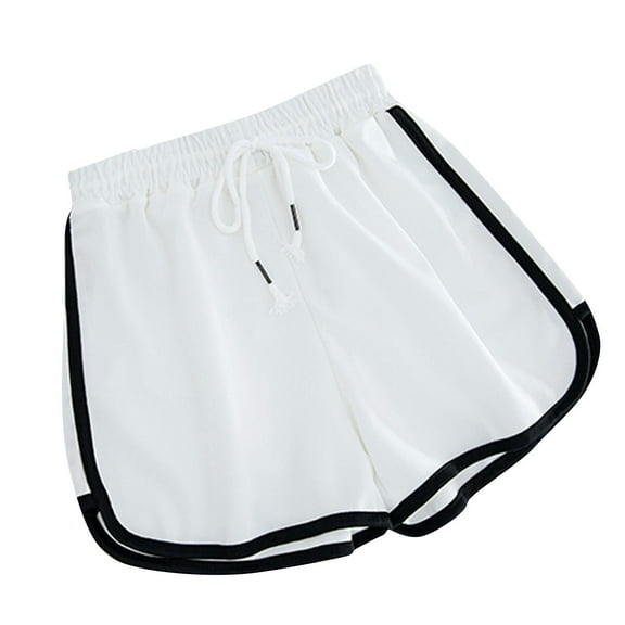 Lenpel Women's Athletic Shorts Casual Elastic High Waisted Drawstring Side Striped Split Lounge Shorts Summer Running Shorts