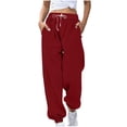thumbnail image 1 of Lenpel Women's Baggy Joggers Casual Elastic High Waisted Drawstring Textured Cinch Bottom Sweatpants Lounge Workout Pants(Red,Large), 1 of 6