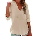 thumbnail image 1 of Lenpel Women's Beach Cover up Hoodies V Neck Long Sleeve Side Split Drawstring Hooded Shirts Lightweight Pullover Tops with Pockets, 1 of 5