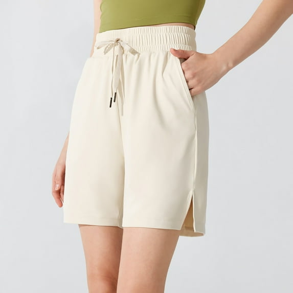 Lenpel Women's Bermuda Shorts Elastic High Waisted Drawstring Knee Length Athletic Shorts Casual Workout Shorts