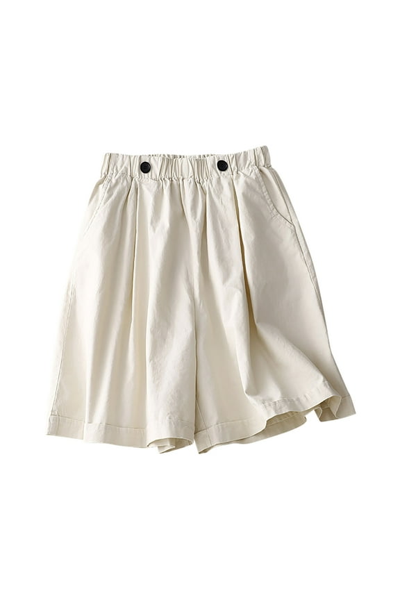 Women's Bermuda Shorts Elastic High Waisted Knee Length Wide Leg Cotton Linen Shorts Summer Casual Shorts with Pockets