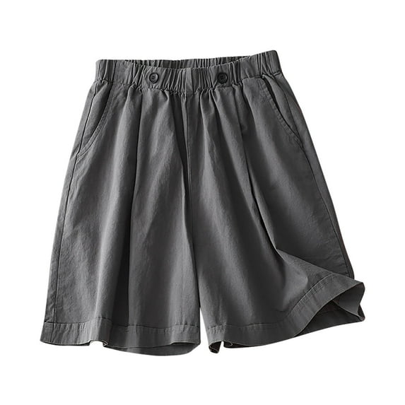 Lenpel Women's Bermuda Shorts Elastic High Waisted Knee Length Wide Leg Cotton Linen Shorts Summer Casual Shorts with Pockets