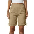 thumbnail image 1 of Lenpel Women's Bermuda Shorts Elastic High Waisted Straight Leg Pull on Knee Length Cargo Shorts Summer Casual Long Shorts, 1 of 7