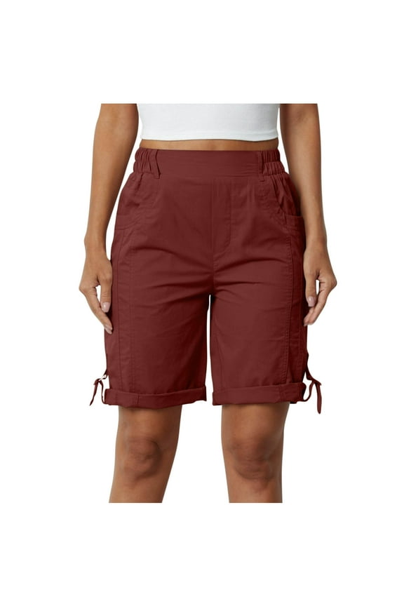 Women's Bermuda Shorts Elastic High Waisted Straight Leg Pull on Knee Length Cargo Shorts Summer Casual Long Shorts