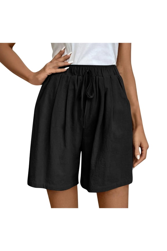 Women's Bermuda Shorts Elastic High Waisted Wide Leg Casual Shorts Lightweight Summer Shorts with Pockets