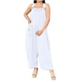 thumbnail image 1 of Lenpel Women's Bib Overalls Summer Sleeveless Strap Scoop Neck Wide Leg Jumpsuits Casual Loose Rompers with Pockets, 1 of 7