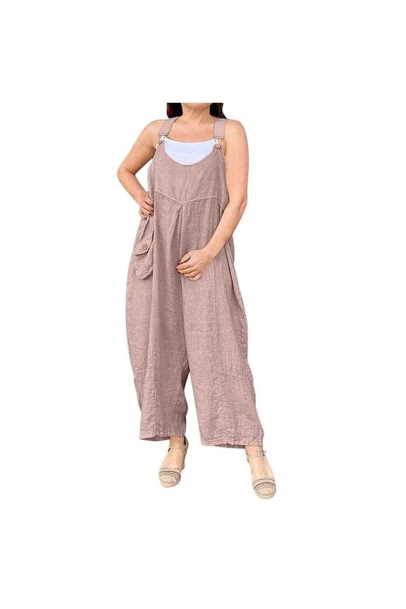Women's Bib Overalls Summer Sleeveless Strap Scoop Neck Wide Leg Jumpsuits Casual Loose Rompers with Pockets