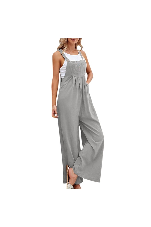 Women's Bib Overalls Spring Summer Sleeveless Wide Leg Jumpsuits Casual Loose Rompers with Pockets Beach Vacation Outfits