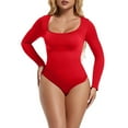 thumbnail image 1 of Lenpel Women's Bodysuits Long Sleeve Square Neck Waist Trained Stretchy Slim Shapewear Clothes Going out Tops, 1 of 6