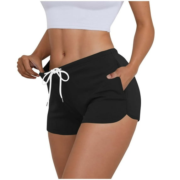 Lenpel Women's Booty Sweat Shorts Soft Casual Elastic Waist Mid Rise Drawstring Lounge Shorts Summer Workout Shorts