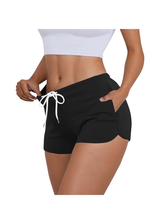Women's Booty Sweat Shorts Soft Casual Elastic Waist Mid Rise Drawstring Lounge Shorts Summer Workout Shorts